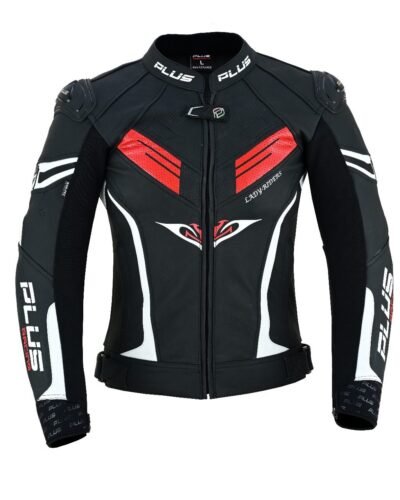 PLUS RACING LILLY női motoros bőrdzseki fekete elölnézet