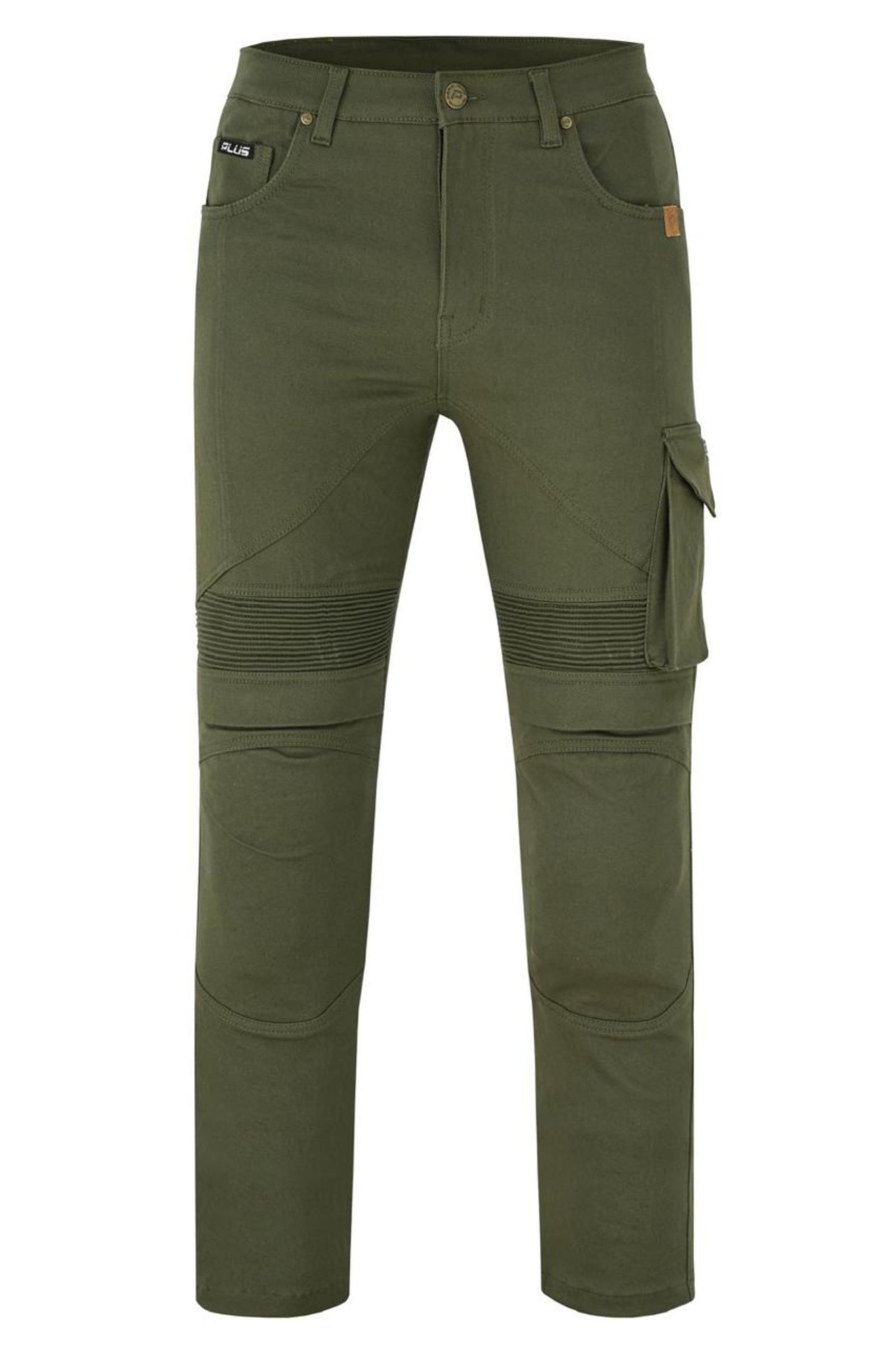 PLUS TUNDRA olivezöld motoros kevlár farmer, CE Level 2 protektorral és Kevlar® erősítéssel elölnézet